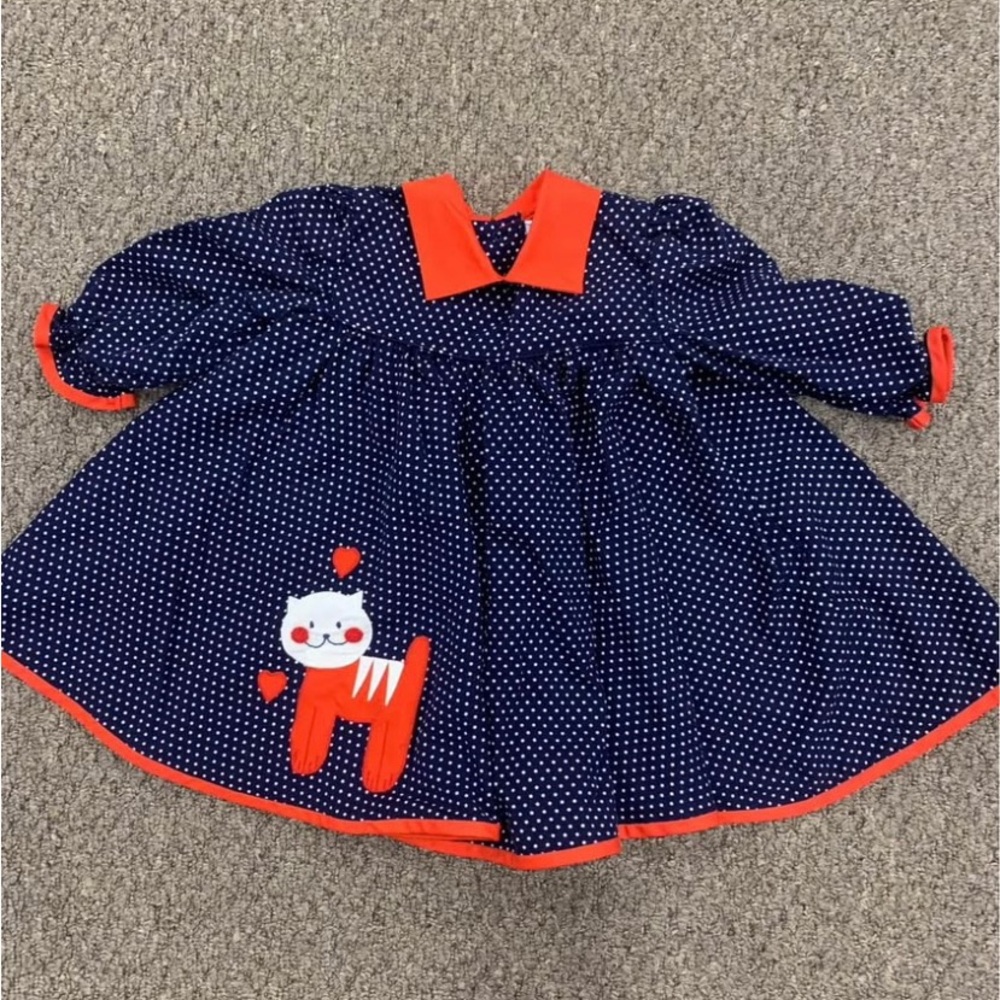 Jayne Copeland Vintage Baby Toddler Girls Dress Size 24 Months 24m Navy Cat